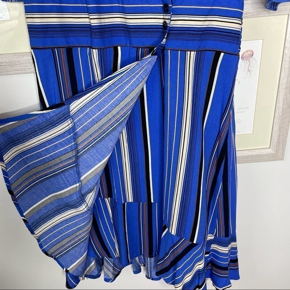 Band of Gypsies Blue Striped Ruffle Wrap Dress Size Medium - Picture 4 of 13